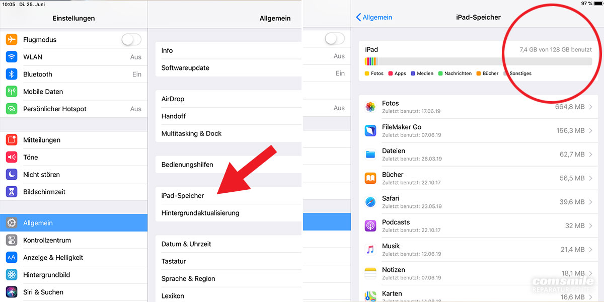 iPad Speicher voll: Einstellungen
