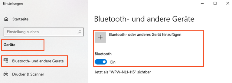 Einstellungen um die Surface Tastatur zu verbinden